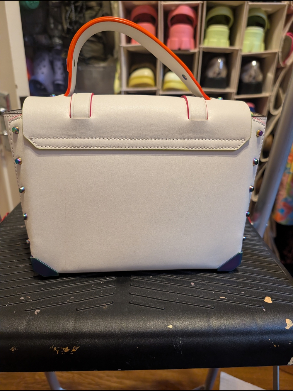 Michael Kors Manhattan Structed Satchel, White with Neon Trim - Picture 2 of 12